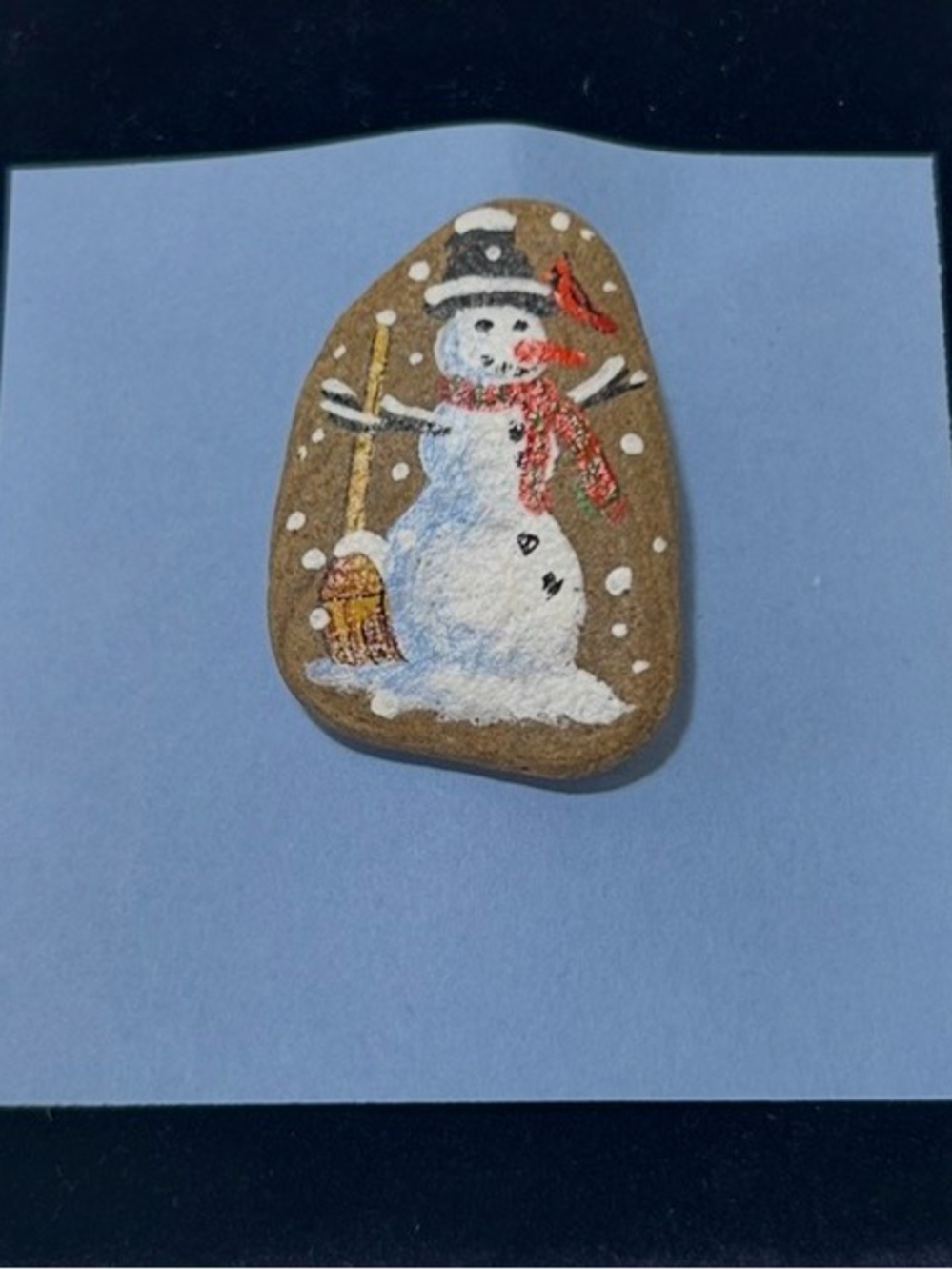 Vintage Odette Signed Hand-Painted Stone Pin Brooch Snowman